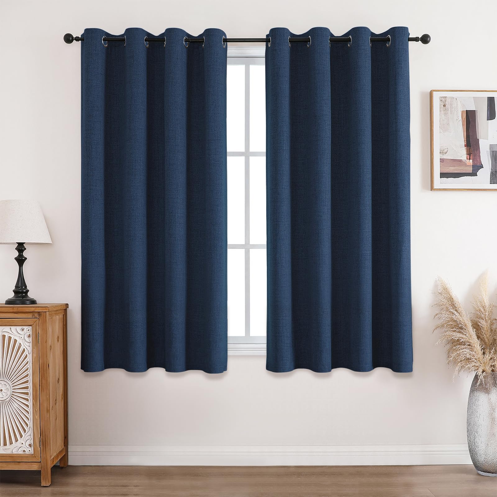 CUCRAF 100% Blackout Curtains Blue Thermal Curtains 54 Inch Drop 2 Panels Soft Texture Energy Saving Sun Blocking Eyelet Curtains for Bedroom Living Room 46 X 54 Inch — image 1