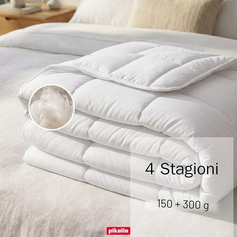 Piumino Matrimoniale 4 Stagioni 220 x 220 cm Fibra 150+300 gr - Piumone Morbido e Traspirante per Tutto L'anno, Ipoallergenico, Facile da Lavare e Unibile con Bottoni Automatici