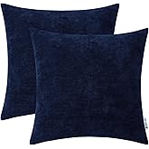 HWY 50 Dark Navy Blue Throw Pillows Covers 18x18 Inch for Couch Sofa Living Room Bed, Chenille Soft Comfy Solid Decorative Square Throw Pillow Cases Set Cushion Cover Pack of 2