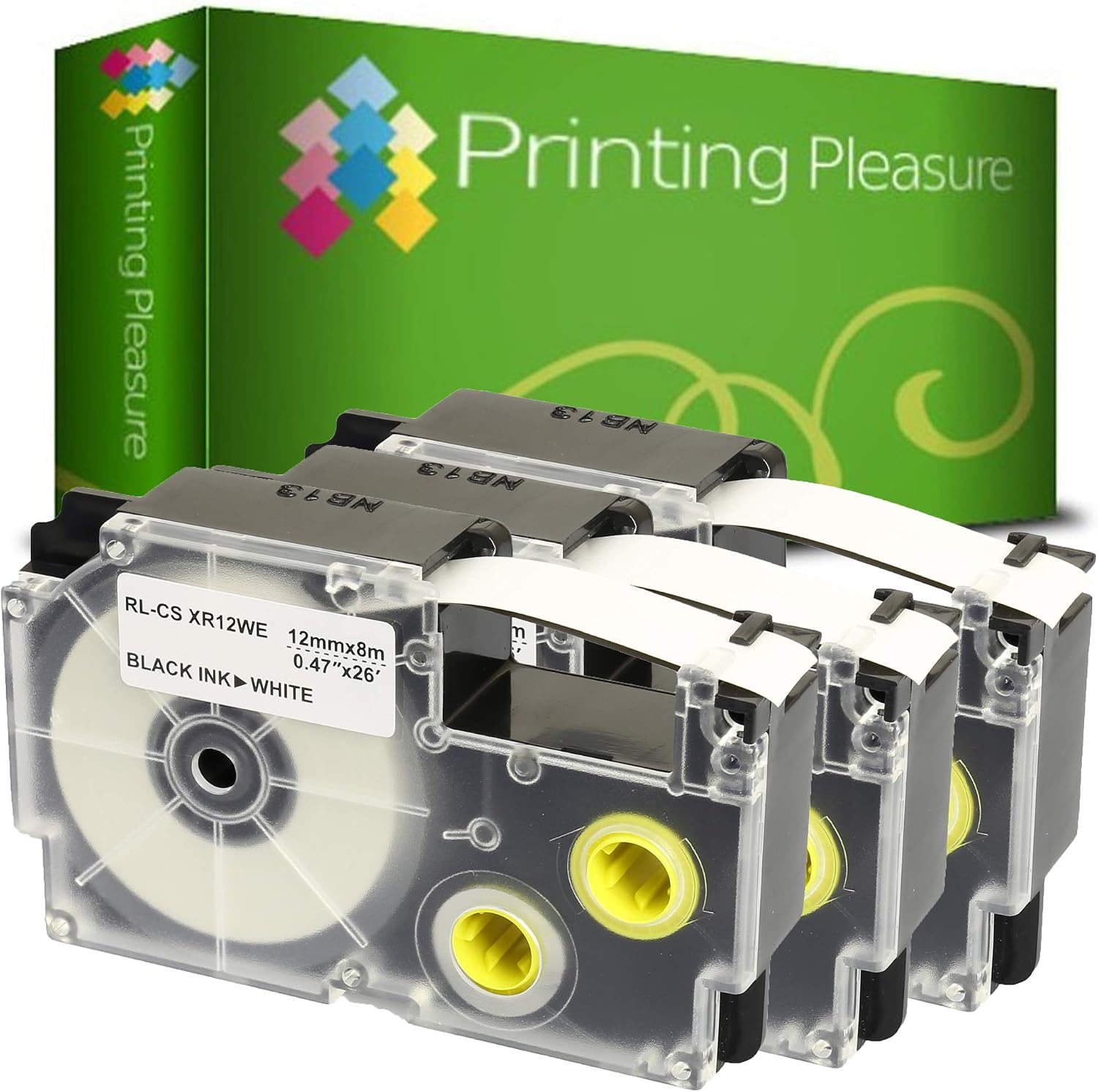 Printing Pleasure 3 x XR-12WE XR-12WE1 Black on White Label Tapes Compatible with Casio KL-60 KL-100 KL-120 KL-200 KL-300 KL-750 KL-780 KL-820 KL-2000 KL-7000 KL-7200 KL-8100