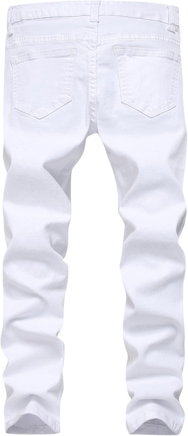 Boy's Skinny Fit Ripped Destroyed Distressed Stretch Slim Jeans Pants: Clothing
