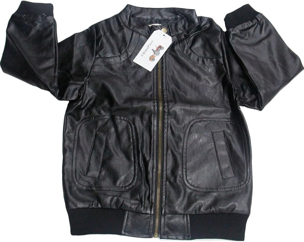 Chinaface Boy's Trendy Stand-Collar PU Leather Spring Moto Jacket Black: Clothing