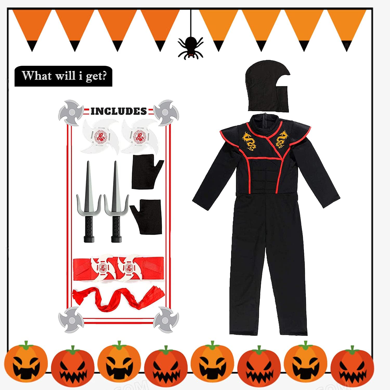 Ninja Costume Boy Halloween Kids Costume Boy Ninja Muscle Costume With Ninja Foam Accessories Best Children Gift: Clothing