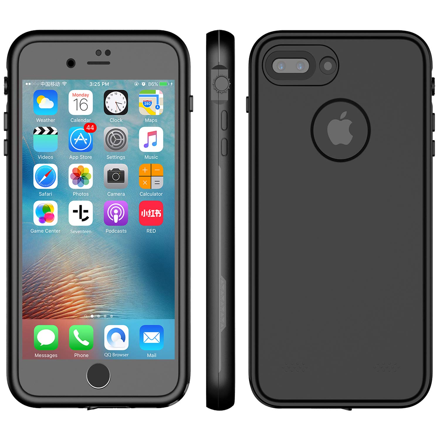 LOVE BEIDI for iPhone 8 Plus & 7 Plus Waterproof Case - Underwater Snowproof Dirtproof Shockproof Cover Black/Gray