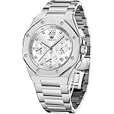 OLEVS Men's Stainless Steel Watch, Large Face Octagonal Three-Hand Analog Quartz Watches for Men, Luxury Easy to Read Calendar Date Waterproof Luminous Mens Wristwatch