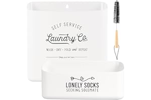 MONJITA Magnetic Lint Bin for Laundry Room Set, Large & Small Lint Trash Can with brush, Farmhouse Laundry Decor and Dryer Sheet Holder, Lint Box for Laundry Room Organization(Lint Bin Set, White)