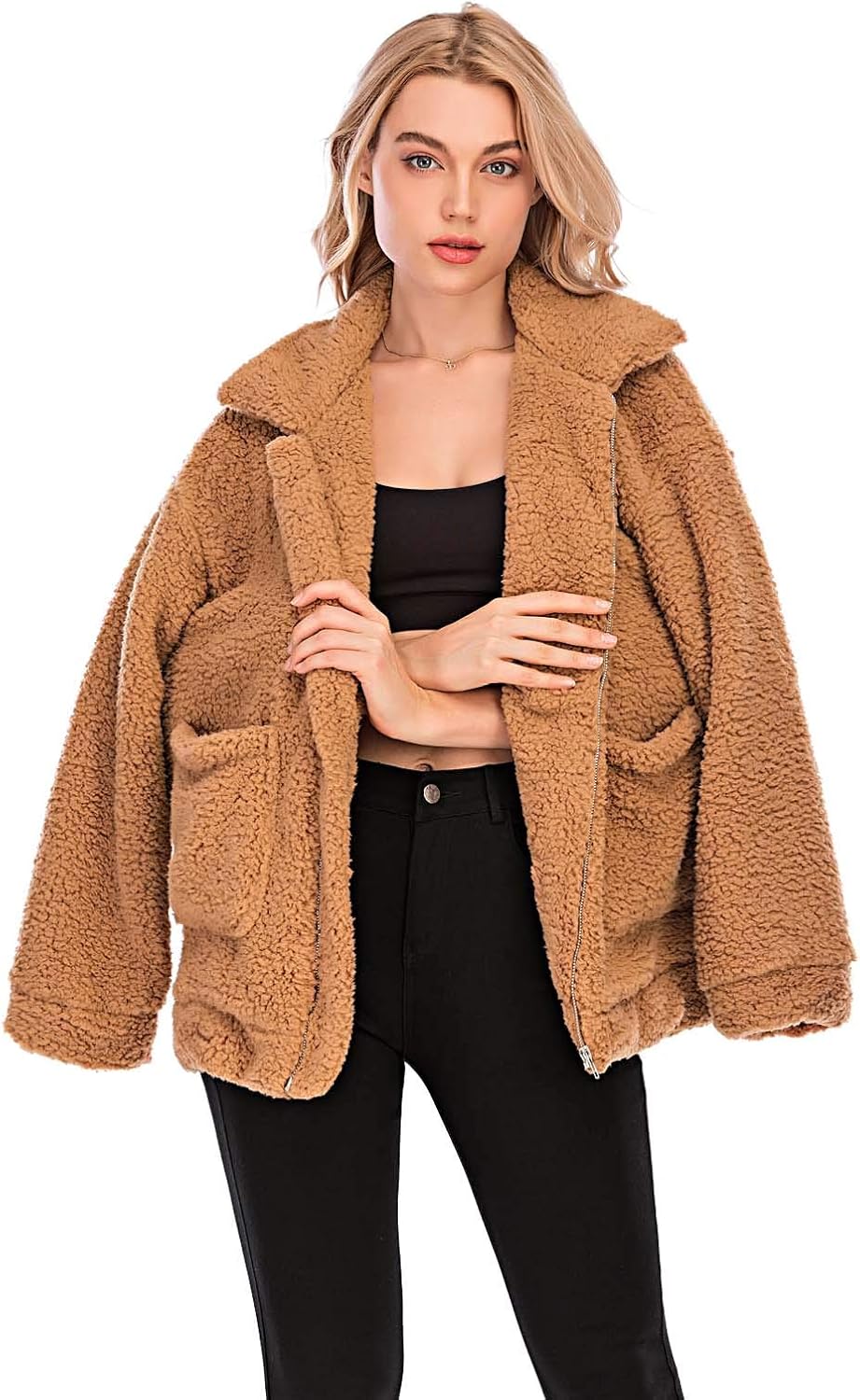 Comeon Women's Faux Fur Jacket Shaggy Jacket Winter Fleece Coat Outwear Shaggy Shearling Jacket at  Women's Coats Shop