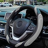 Couslcd Car Steering Wheel Cover, 15 Inch Leather Breathable Anti-Slip Soft Steering Wheel Protector for Men and Women, Universal Car Accessories for SUV, Truck, RV (Gray)