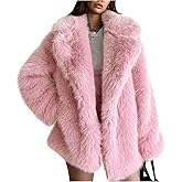Kissonic Women's Long Faux Fur Coat Lapel Shaggy Winter Jacket Luxury Warm Furry Open Front Outerwear
