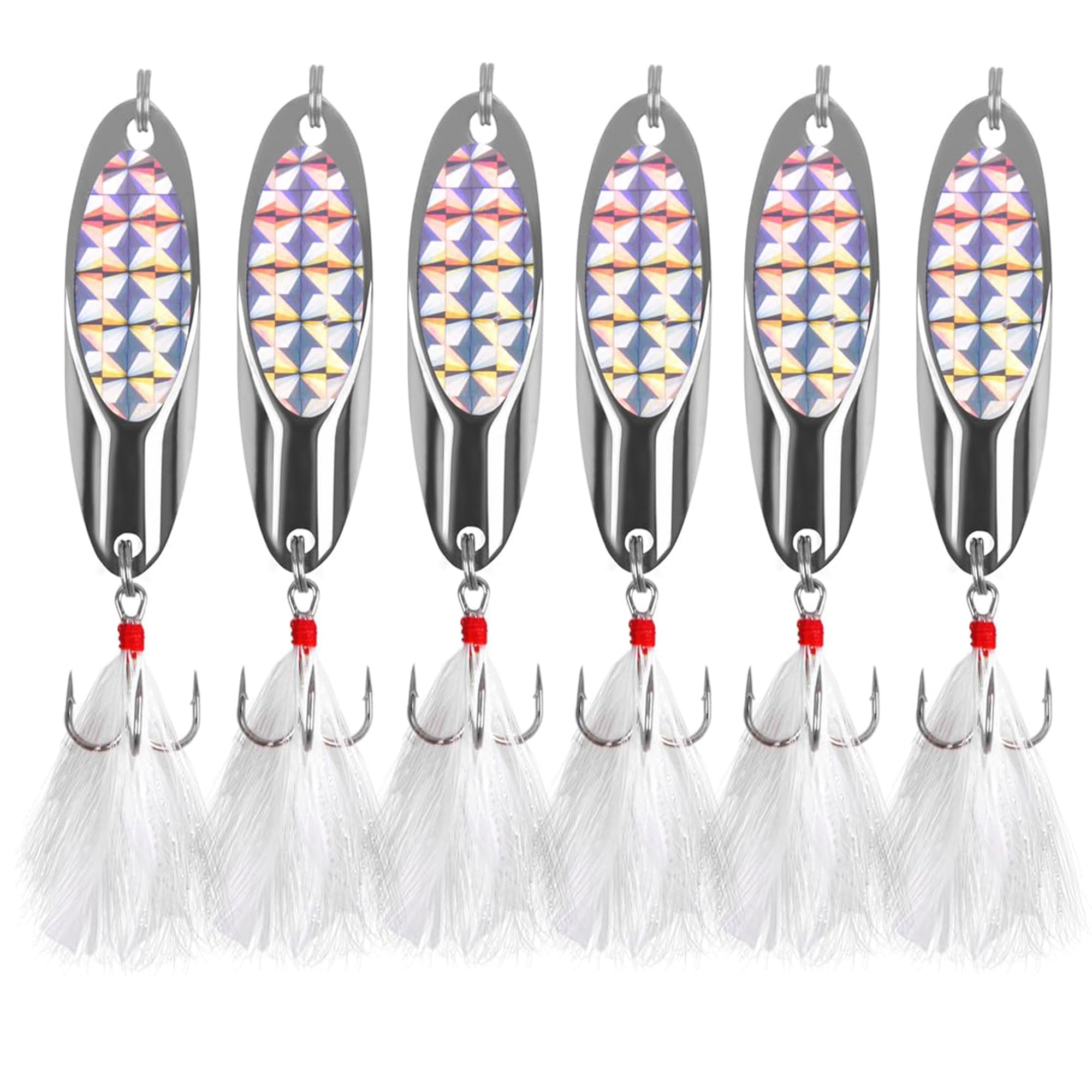 SHADDOCK Metal Spoon Fishing Lures 10pcs Spinner Baits for Trout Bass Salmon Freshwater Saltwater with Feather Treble Hook(21g-10pcs)