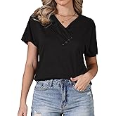 Allegra K Summer Short Sleeve Tunic Tops for Women Casual V Neck Button Shirts