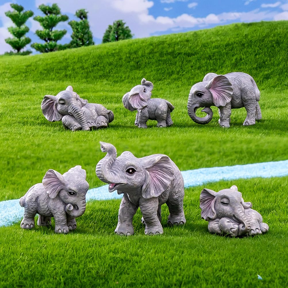 BESPORTBLE 6pcs Moss Micro Landscape Fake Elephant Figures Toy Tiny Elephant Figures Miniatures Statue Terrarium Figurines Animal Ornament Resin