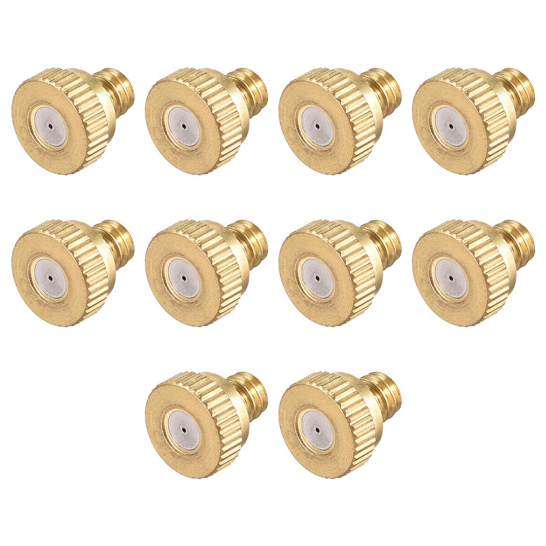 sourcing map Brass Misting Nozzle - 10/24 UNC 0.5mm Orifice Dia Replacement Heads for Outdoor Cooling System - 10 Pcs