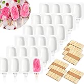 6 Set Silicone Popsicle Molds Ice Cream Mould 4 Cavity Ice Lolly Mold White Oval Cake Pop Mould with 300 Pieces Wooden Sticks
