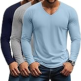 Riyiper 3 Pack Men's Long Sleeve T-Shirts V Neck Curved Hem Casual Raglan Shirts Stretch Lounge Basic Fall Plain Layer Tops