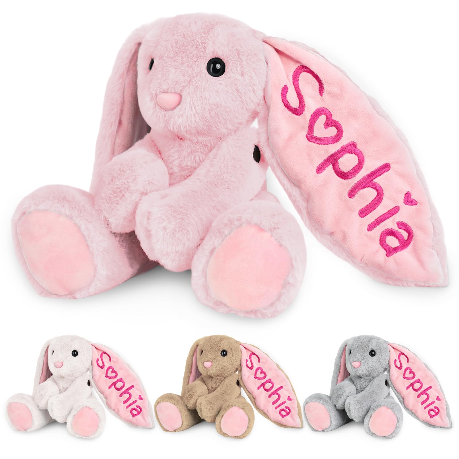 Personalized Easter Bunny Stuffed Animal, Custom Baby Gifts Plush Bunny Toys with Embroidered Name, Customized Baby's First Easter Basket Stuffers Birthday Gifts for 1-14 Year Old Girls Boys Kids