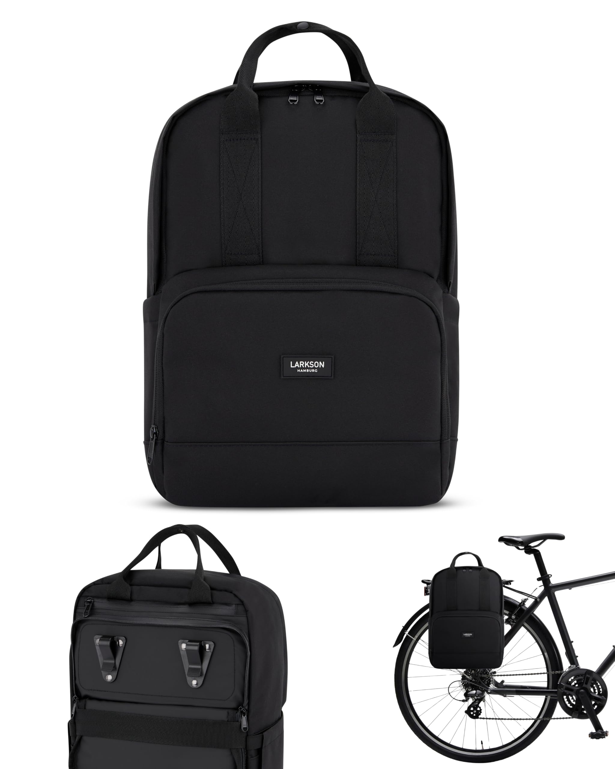 LARKSON Bike Pannier Bag for Bicycles Black - No 6 Bike - 2 in 1 Cycling Backpack & Rear Rack Bag - Cycle Rucksack - Water-Repellent