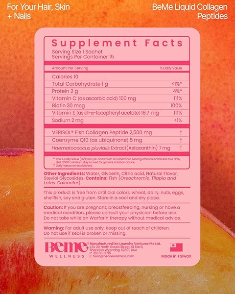 BEME BERADIANT LIQUID COLLAGEN PEPTIDE FOR HAIR, SKIN & NAILS WITH 2X FASTER ABSORPTION – CLINICALLY TESTED – 2500MG VERISOL® HYDROLYZED COLLAGEN SUPPLEMENTS FOR WOMEN WITH BIOTIN, COQ10 & VITAMIN C