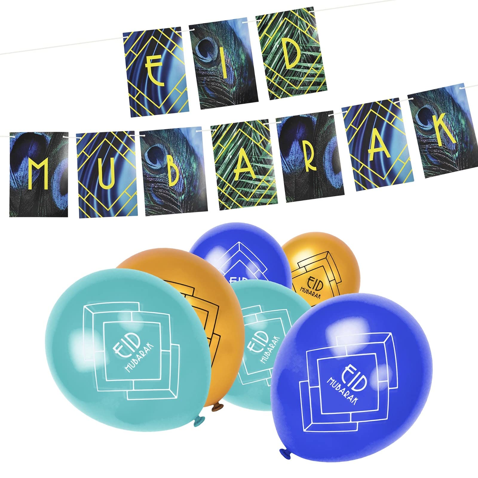 Eid Mubarak Bunting & Balloons Decoration Sets (Botanical)
