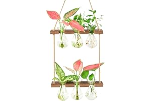 XXXFLOWER Wall Hanging Propagation Station with Wooden Stand 3 Bulb Vase 2 Tiers Planters Wall Terrarium for Home Office Plant Hanger Flower Vases Wall Decor(Brown)