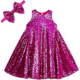 YIYI Flower Girl Dresses Sequin A-line Birthday Party Flutter Prom Princess Dresses Sleeveless with Cute Headband