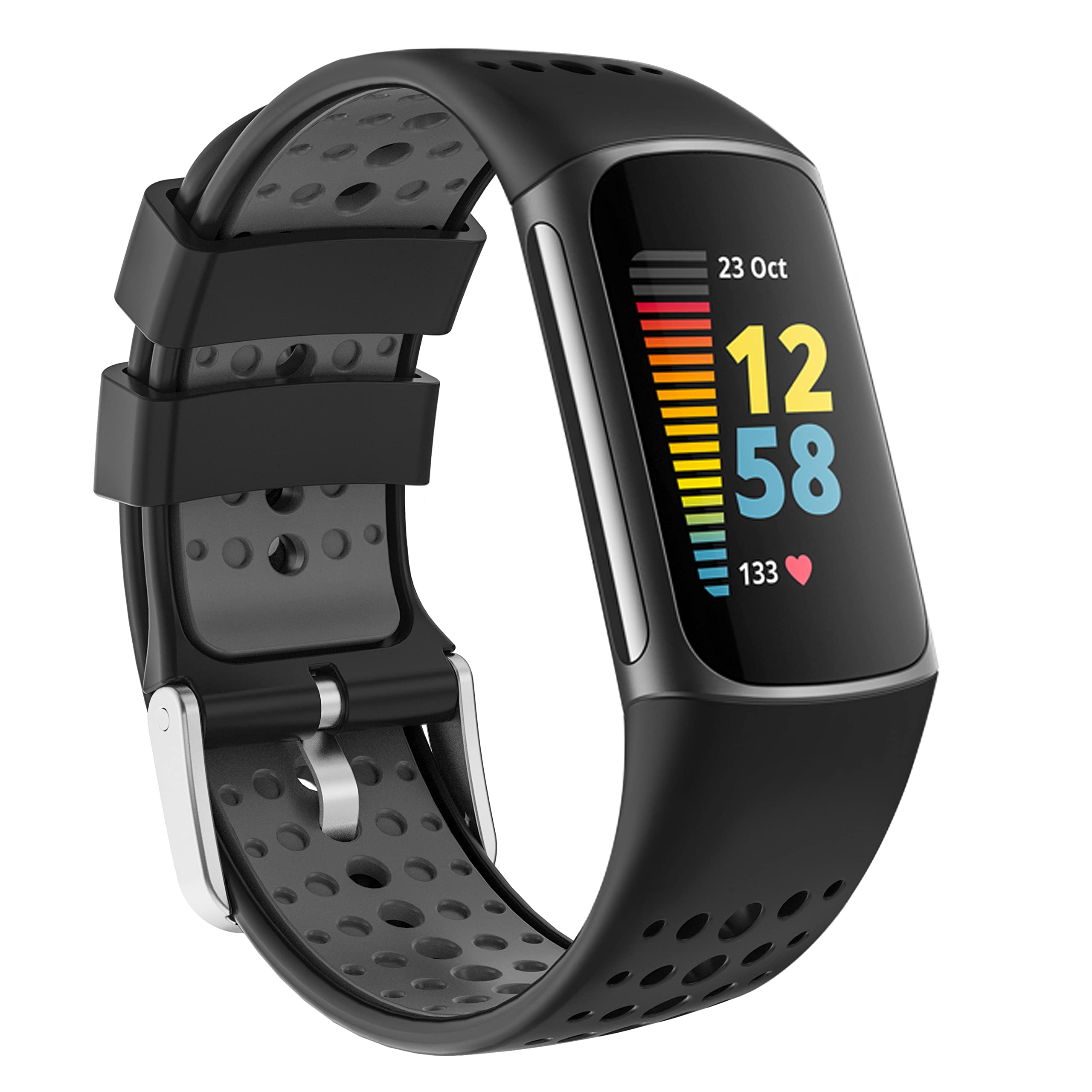 Baaletc Sport Silicone Strap Compatible with Fitbit Charge 5 Strap/Fitbit Charge 6 Strap,Waterproof Soft Adjustable Breathable Sport Bands for Charge 5 Strap/Charge 6 Strap,Free Size
