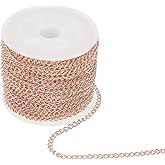 uxcell 32.8ft Stainless Steel Curb Chain for Necklace Jewelry Making, 4mm Twisted Links Cable Chains Bulk, Rose Gold