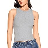CavenaLab Tank Top with Built in Bra for Women Padded Ribbed Casual Sleeveless Camisole Long Crop Top