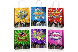 JOYGATHER 24 Pcs Hero Party Favor Bags with Handles - Hero Goodie Bags, Gift Bags. Comic Hero Theme Candy Bags for Kids, Kraf