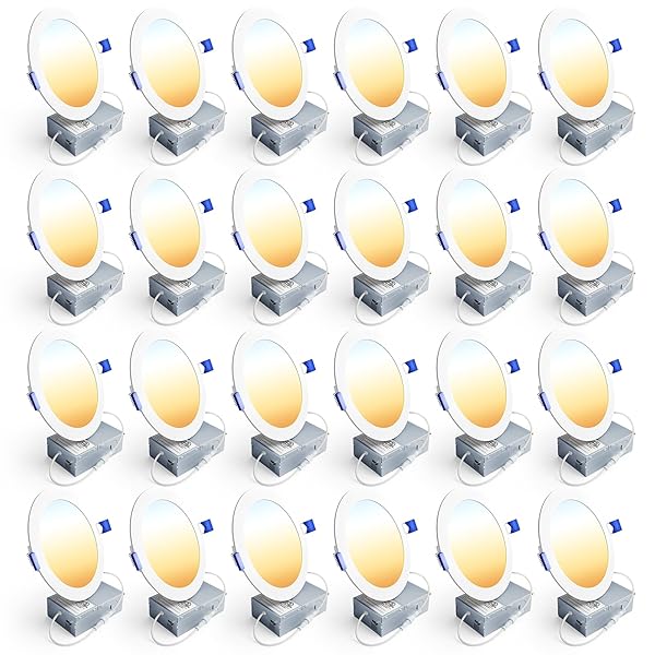 ENSENIOR 24 PACK 6 INCH LED RECESSED CEILING LIGHT, DIMMABLE, 2700K-5000K 5CCT, 1200LM 12W 120V, HIGH BRIGHTNESS CANLESS WAFER DOWNLIGHT – ETL&FCC&IC