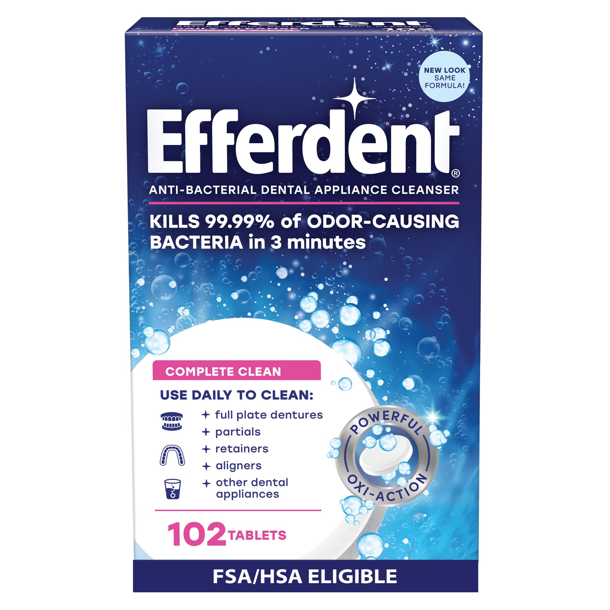 Efferdent Original Anti-Bacterial Denture Cleanser Tablets | 102 Count | Packaging May Vary
