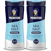 Morton Coarse Sea Salt, All-Natural Finishing Salt, 17.6 Oz, 2-Pack | Coarse Salt for rubs, roasts, seafood, vegetables and desserts, Coarse Grain adds Crunch, Pantry Staple Salt Shakers