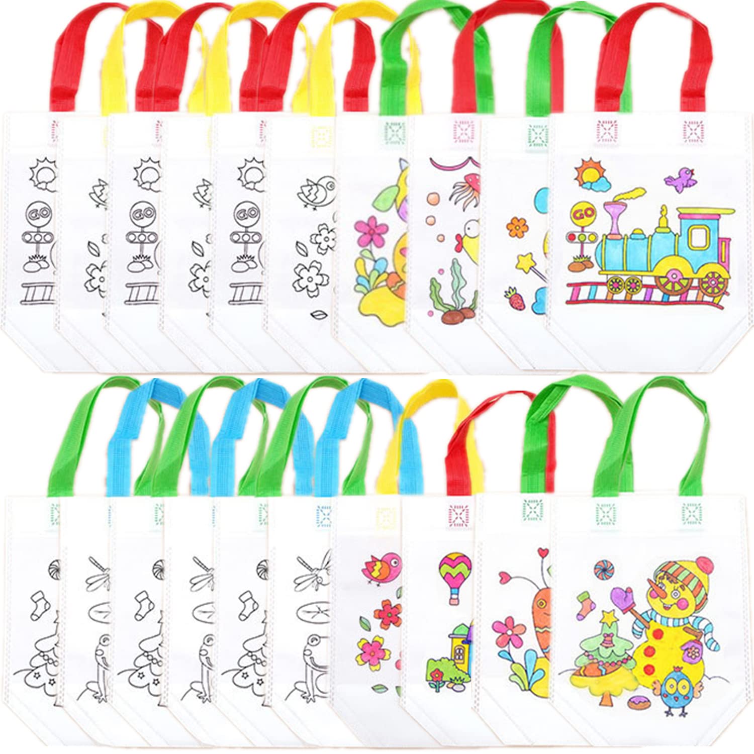 Yueser 20 PCS DIY Graffiti Party Bag, Colouring DIY Non-Woven Tote Graffiti Bag for Kids Eco Bags Arts Crafts Reusable Shopping Bags Gift for Schools and Birthday Party Random Delivery