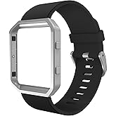 Simpeak Sport Band Compatible with Fitbit Blaze Smartwatch Sport Fitness, Silicone Wrist Band with Meatl Frame Replacement for Fitbit Blaze Men Women, Large, Black Band+Silver Frame
