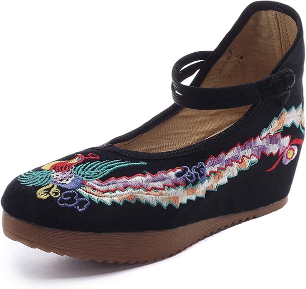 Qhome Women's Chinese Phoenix Embroidered Oxfords Rubber