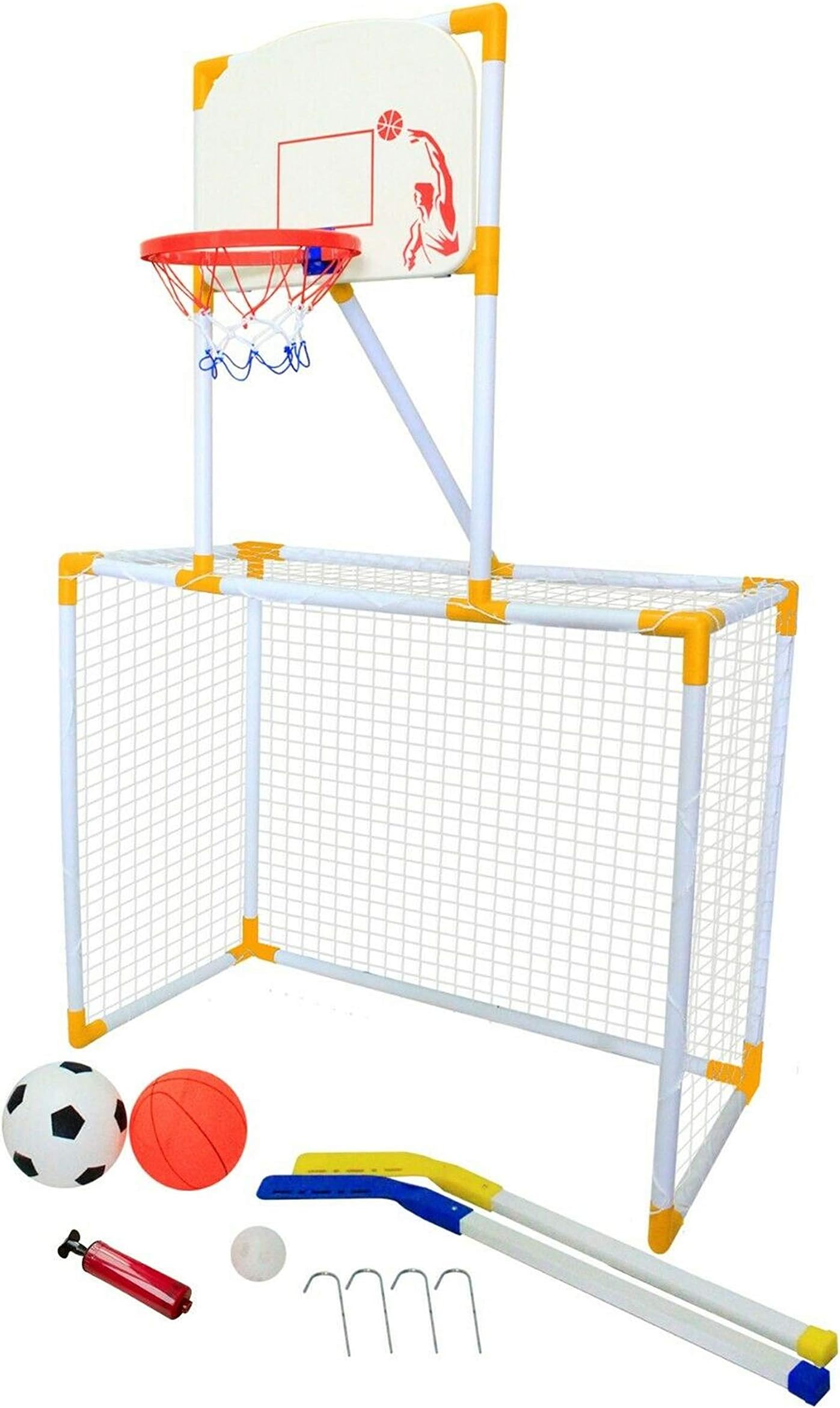 Kidz Gamez Garden Football Goal Posts and Nets, Hockey, Basket Ball, Kids Fun Throwing, Kicking, Tossing Outdoor Games Set - Childrens Sports Ages 3-9