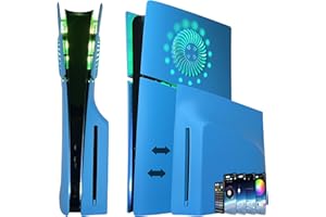 5-piece Cover Plates for PS5 Slim Disc and Digital Edition, DOBEWINGDELOU Console Faceplates with RGB Light Strip and Fan Dust Filter, Replaceable Side Shell Panels DIY Decoration Accessories Blue