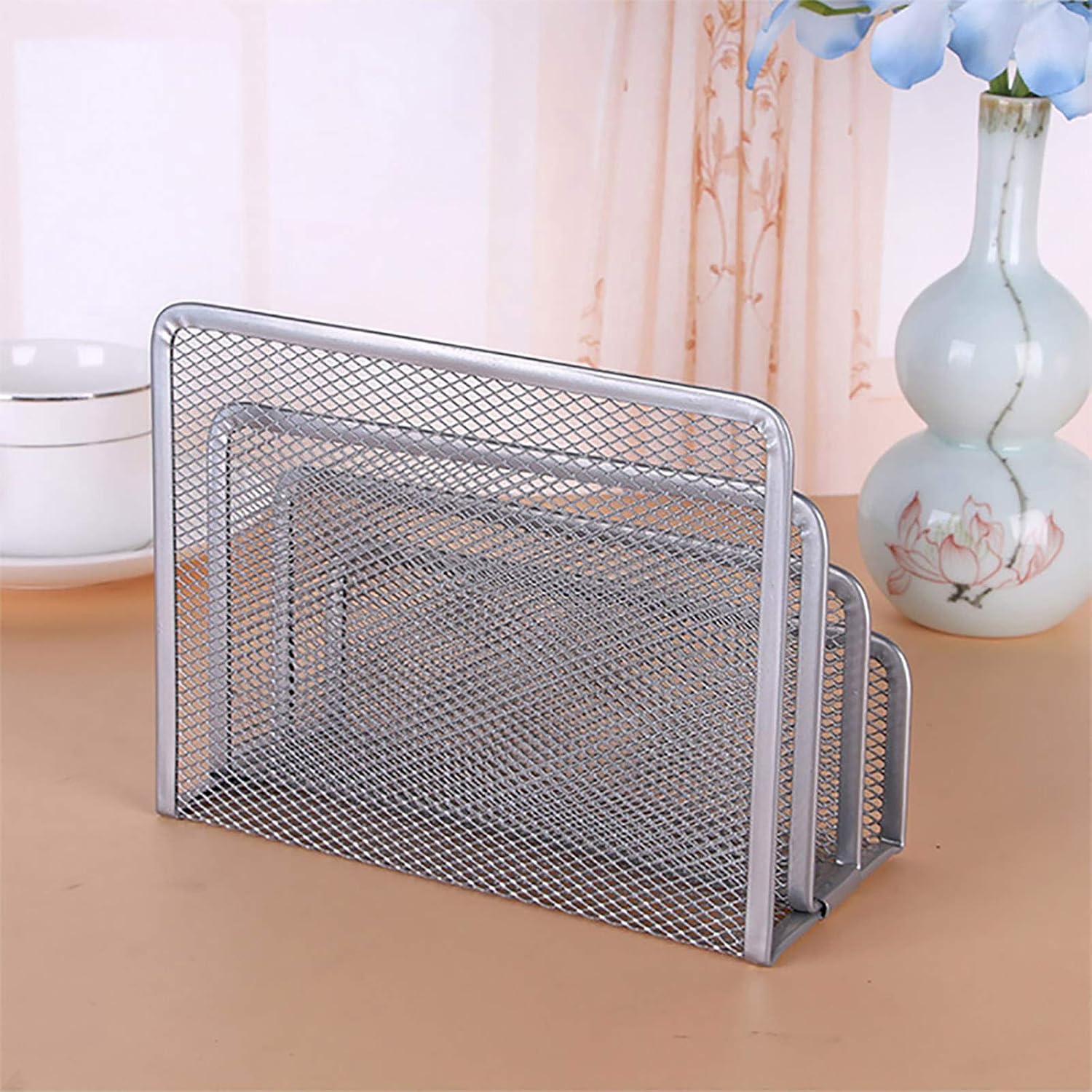 VANRA Small Letter Sorter Desktop File Holder Organizer Metal Mesh with 3 Vertical Upright Compartments (Silver) - Image 5