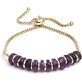 Natural Heishi Beads With Spacers Slider Bracelet Gemstone Healing Jewelry With 14k Yellow Gold Plated 8- Inch Adjustable Length