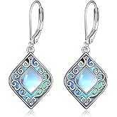 Filigree Teardrop Drop Dangle Earrings for Women 925 Sterling Silver Moonstone Leverback Earrings Abalone Jewelry Gifts