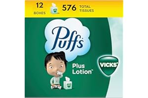 ISSVWO LAIBY Puff Plus Lotion Vicks Facial Tissue Box - Soft, Scented, 3-Ply, White, 48 Sheets (576 Count) - Nose Friendly Tissues