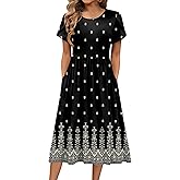 HOTOUCH Women's Summer A-Line Midi Dresses 2026 Casual Floral Short Sleeve T-Shirt Dress Flowy Beach Sundress with Pockets