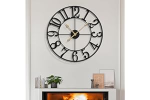 LEIKE Large Wall Clocks,Silent,Non Ticking,Battery Operated Small Vintage Round Modern Metal Wall Clock for Living Room, Bedr