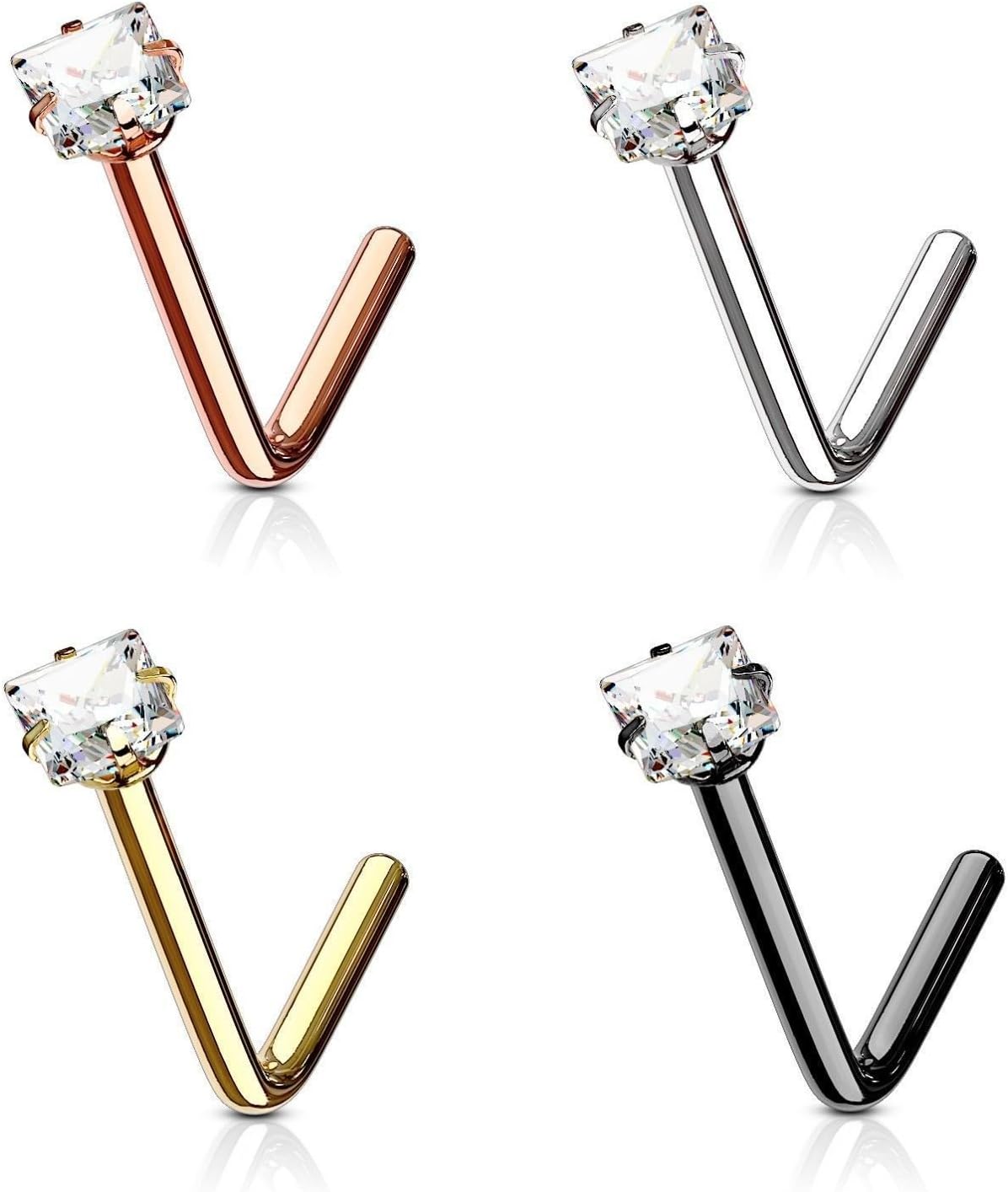 Square Nose Ring Stud L Shape Surgical Steel Gem 1pc 20G 18G (18g (1 mm)-Gold)
