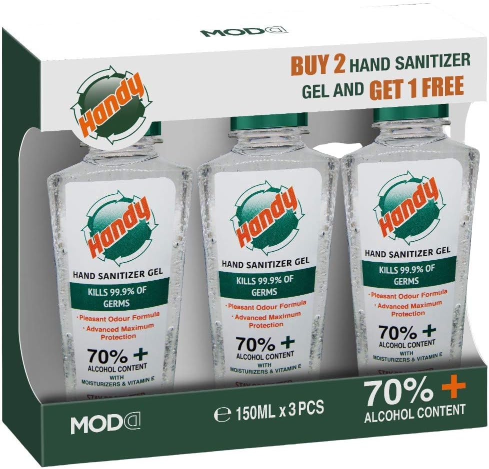 HANDY Antiseptic and Disinfectant Hand Sanitizer Gel, 3 x 150 ml Buy