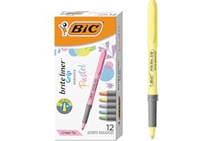 BIC Brite Liner Grip Pastel Highlighter Set, Chisel Tip, 12-Count Pack of Pastel Highlighters in Assorted Colors, Cute Highlighters for Bullet Journaling, Note Taking and More