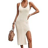 BreathSunny Womens Crochet Slim Fit Beach Dresses Summer 2025 Backless Bow Tie Side Slit Bathing Suit Cover Up Midi Dress