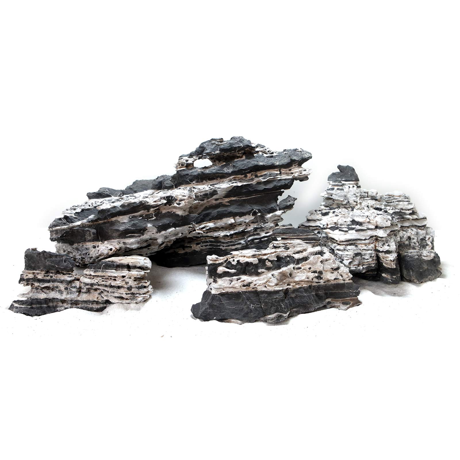 Sagar Aquarium Hardscape Materials Planted Aquarium Aquascaping Multilayer Thick Line Stone, 5 kg (Black and White)