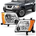 Headlight Assembly Fit Nissan Xterra 2005 2006 2007 2008 2009 2010 2011 2012 2013 2014 2015 Headlights Headlamp Replacement Driver & Passenger Side, Chrome Housing Amber Corner