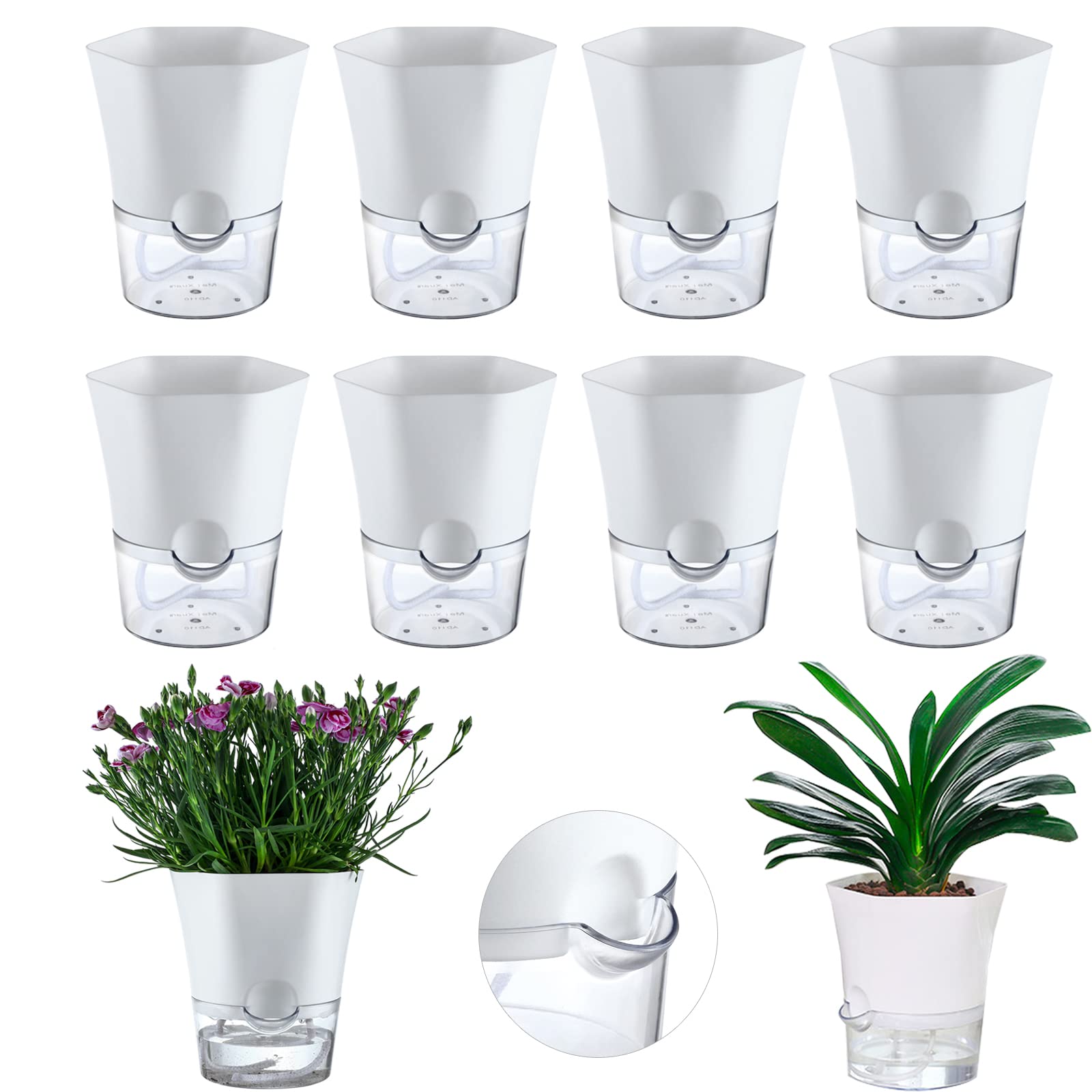 Photo 1 of 8 Packs Clear Self Watering Pots for Indoor Plants 4.3" Self-Watering Planters Orchid Plastic Plant Pots Wick Flower Pots for African Violet, Devil’s Ivy, Spider Plant, Herbs, Garden Pots